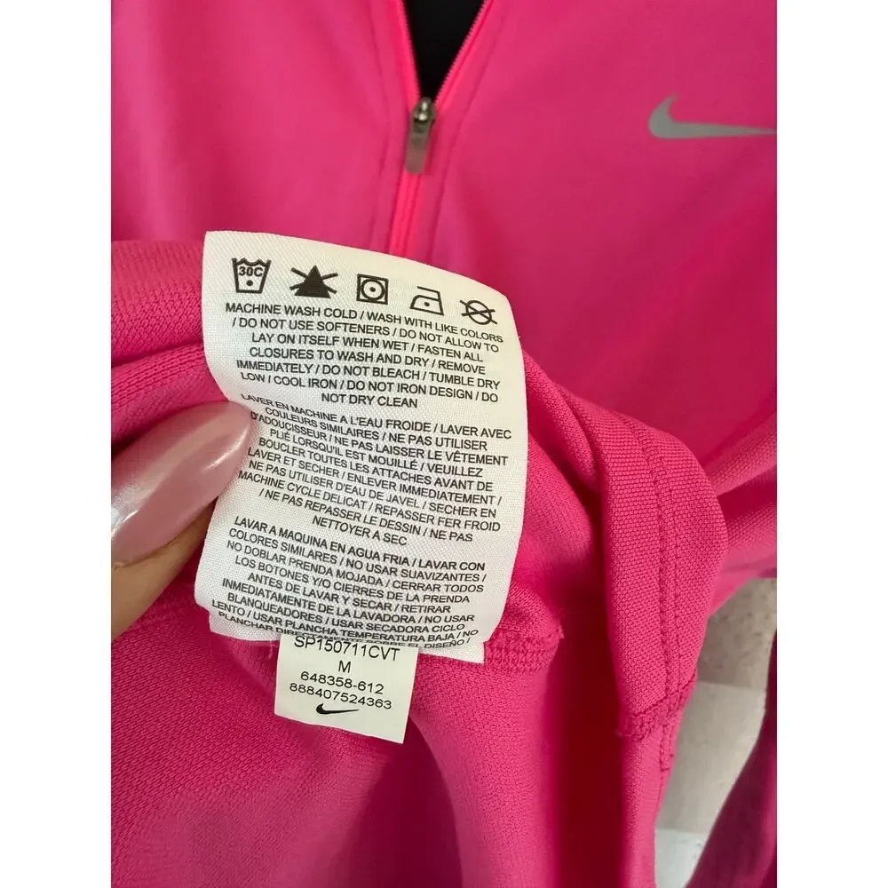 Nike Dri-Fit Running Half Zip Pullover Pink Long Sleeve Thumbhole Top Size M